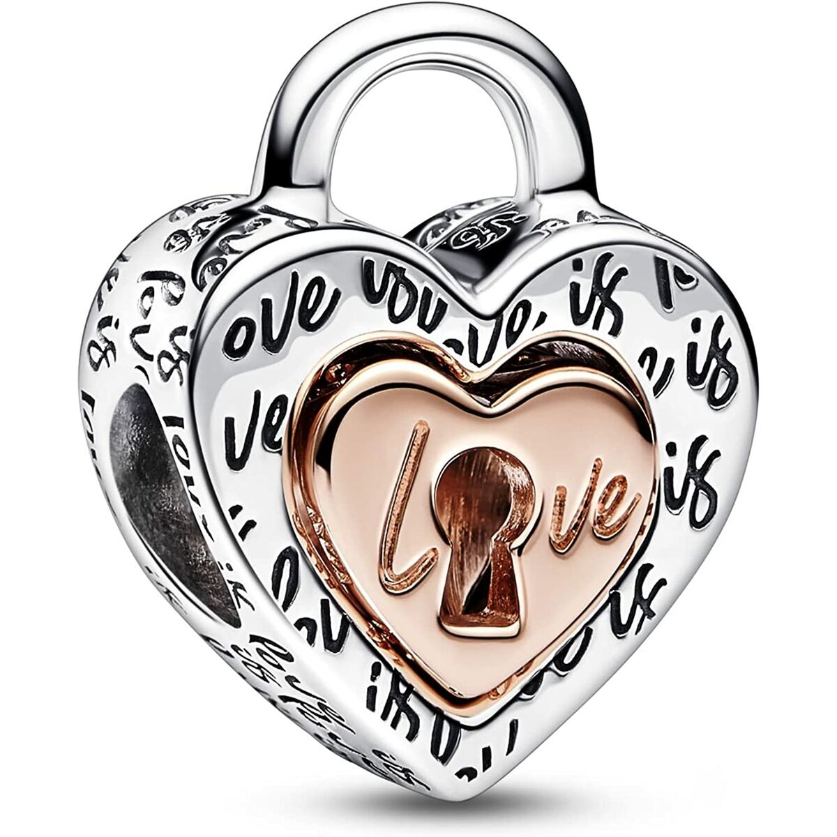 Woman's charm link Pandora TWO-TONE PADLOCK SPLITTABLE HEART